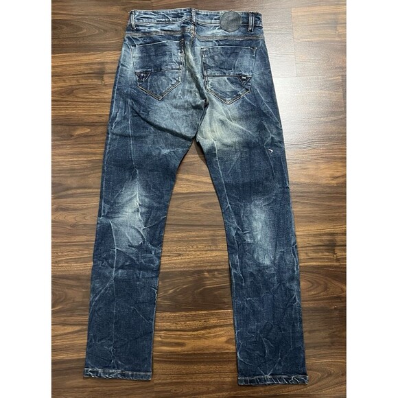 FRANKIE MORELLO Extra Premium Denim Mens Jeans Acid Wash 32x34 Cotton Very Stiff - Picture 2 of 13